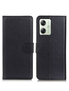Черен кожен калъф тип тефтер за телефон Fancy за Motorola Moto G54