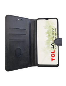 Черен кожен калъф тип тефтер за телефон Fancy 2 за TCL 40 NXTPaper 5G с място за карти и банкноти
