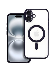 Electro Mag гръб с вграден протектор за камерата и тъмно син кант за iPhone 16