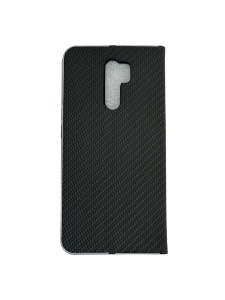 Kалъф тефтер черен CARBON WITH FRAME за Xiaomi Redmi 9 с магнитно затваряне